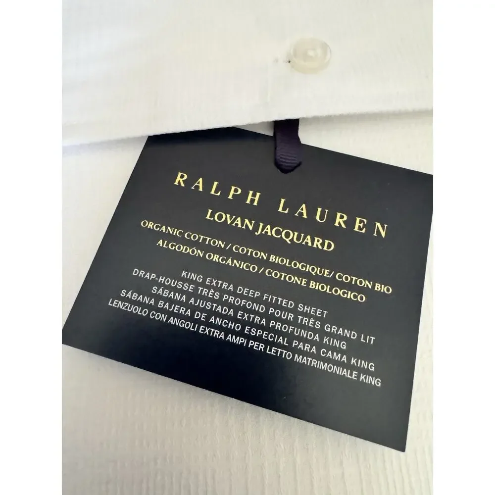 NWT Ralph Lauren Home Organic Cotton Lovan King Fitted Flat Sheet Studio White